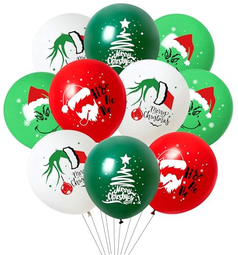 20 Stück Weihnachtsballons Grinch Weihnachten Luftballons für Kinder Weihnachtsdeko Christmas Helium Balloons für Weihnachten Neujahr Geburtstag Party Deko