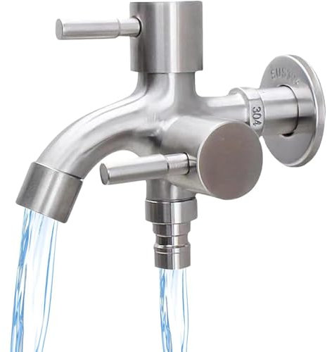 Grifo Universal Doble de 1/2 Pulgadas de Acero Inoxidable 304 Multifunción para Jardín, Lavadoras, Cocinas y Baños