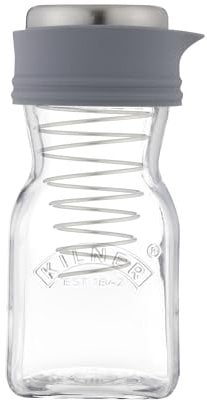 Kilner Salatdressing Zubereiter | Dressingshaker mit Edelstahl Deckel/Feder, Silikon Ausgießer | Spülmaschinenfest | Zubereiten und Servieren von Dressings, Salatsoßen, Vinaigrettes | Maßangaben