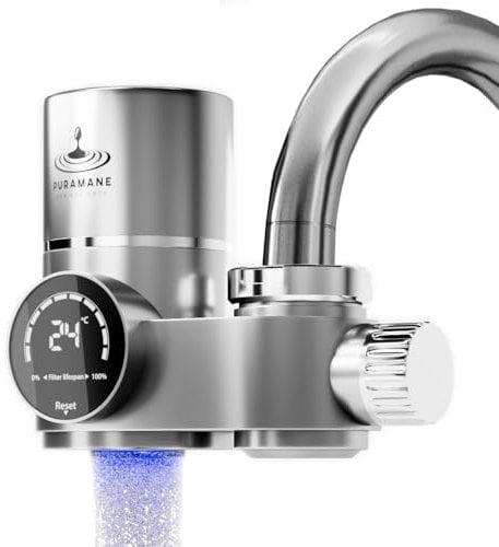 Puramane -Marque Française: Filtre Eau Robinet Cuisine, Purificateur d'eau à Charbon Actif, Écran LED, Filtre à eau UV, Filtration instantanée Anti Calcaire, système avec une Cartouche Filtrante