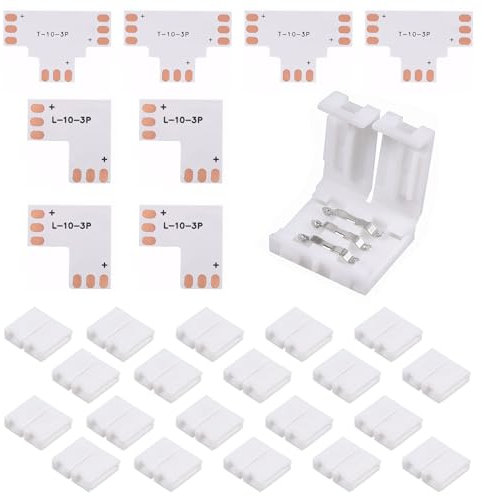 28pcs Led Strip Verbinder,20pcs I Form Led Strip Connector,4pcs L Form Und 4pcs T Form Led Streifen Eckverbinder,3-Pin 10 Mm LöTfreie Led Adapter füR WS2811 WS2812b SK6812