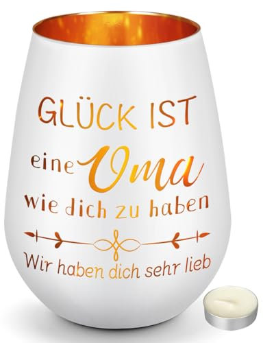 CadeauJoie Geschenke für Oma, Oma Geschenk, Windlicht aus Glas für Oma, Lavendel Geburtstag Muttertag Weihnachten Sinnvolle Geschenk für Oma