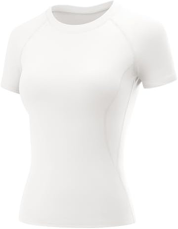 Rapbin Shirts Damen Sommer Sport Top Gym Oberteil Yoga Rundhals Leicht Atmungsaktiv Sportshirt Workout Running Funktionsshirt Sommer Fitness Laufshirt Weiß S