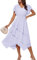 Damen Midikleid Lässig Swing V-Ausschnitt Elastische Taille Wickelkleid M Violett