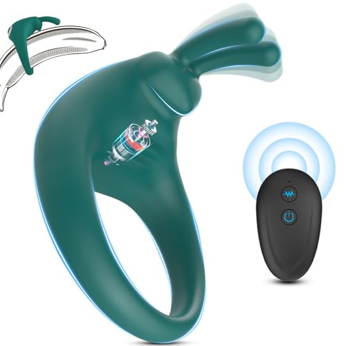 Qhysin Penisring Vibrator Penis Ring Massagegerät Sexspielzeug für Männer Paare mit 10 Vibrationsmodi für Langwährende Erektion Cockring mit Rabbit Klitoris Stimulator Sex Spielzeug für Frau(Grün)