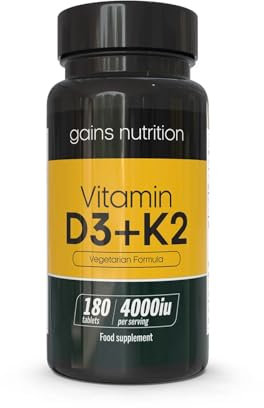 GN Vitamin D3 K2 | 180 High Strength D3 and K2 Vitamin Tablets - 4000iu per Serving | VIT D K2 MK-7 | Non-GMO, Gluten & Allergen Free | Made in The UK