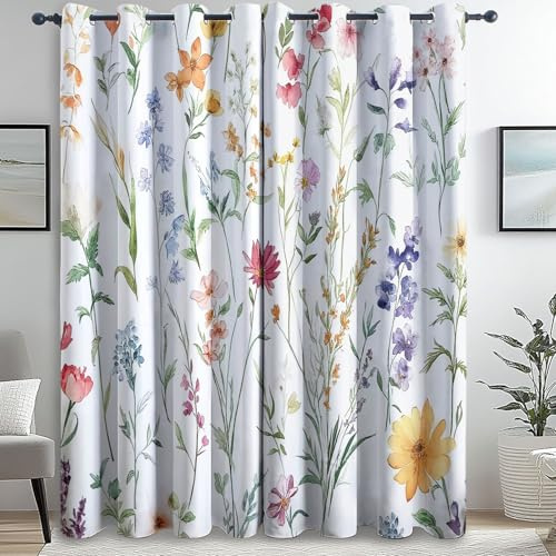 Blickdichte Vorhänge Pflanzen Zart Blumen Thermovorhang Kälteschutz mit Ösen H 160 x B 70 cm (2er Pack) Wohnzimmer Schlafzimmer Vorhänge Blickdicht Verdunklungsvorhänge Bunt