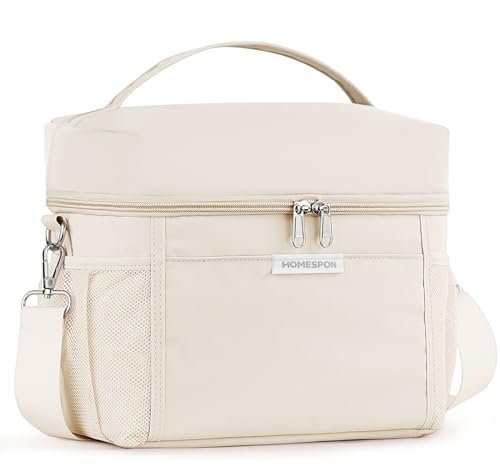 HOMESPON Kühltasche Groß 15L Faltbare Isoliert Lunchtasche für Unterwegs, Picknick, Büro & Reise Thermotasche lunch bag mit Tragegriff(Beige L)