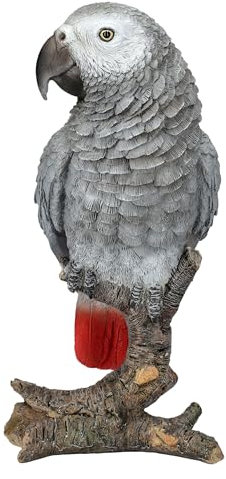 Figuren Shop GmbH Gartenfigur Graupapagei – Naturgetreue Papageienfigur von HotAnt, 22,5 cm Höhe, wetterfest & handbemalt