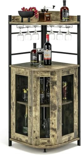 FANTASK Barschrank Industrial, Weinschrank mit Glashalter, Hausbar aus Metallrahmen