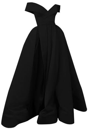 Generisch 2025 Robe de cocktail longue pour femme en mousseline de soie Style tempérament rétro été cocktail d'été col bas col en V Coupe de mariage Couleur unie Robes de soirée, Noir , M