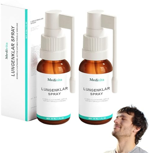 Medivita Lungenklar Spray, Professioneller Lungenklar Inhalator, Bietet sanfte Lungenreinigung an, Natürliches Lungenkraut Herbal Lung Spray, Das Medivita Spray eignet sich für alle (2 Flasche)