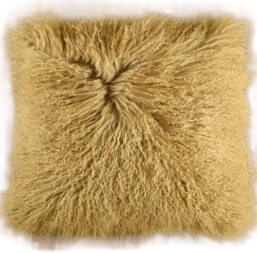Kuhfelle Online & Nomad Tibet Lammfell Kissenbezug mit weichen Löckchen 50 x 50 cm (Goldbraun)