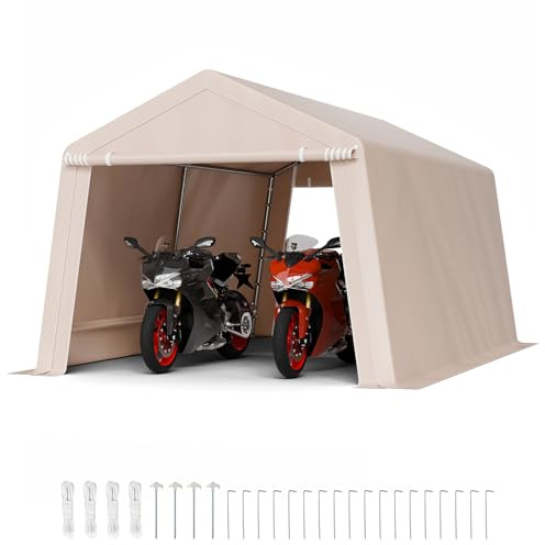 VEVOR Outdoor Storage Shed, 10 x 15 ft Portable Storage Tent with 2 Roll-up Doors & Vents, Waterproof Canopy Shed Shelter, Heavy Duty Frame, Patio Garage Carport for Motorcycle Lawn Mower, Beige