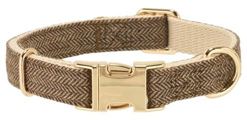 Petiry Tweed Dog Collar with Quick Release Buckle Elegant Durable Cotton Collars for Small Dogs Neck 25-38cm,Coffee
