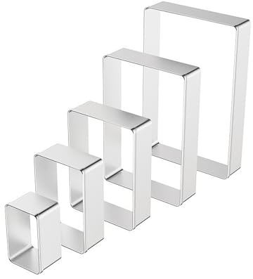 5 Stück Ausstechform Rechteckig,5 Größen Ausstechformen Set,Edelstahl Ausstecher,Silberner Cookie Cutter,Waschbar Keksausstecher Rechteckig Set,für Backen DIY Keks Gebäck Mousse-Torte Formen