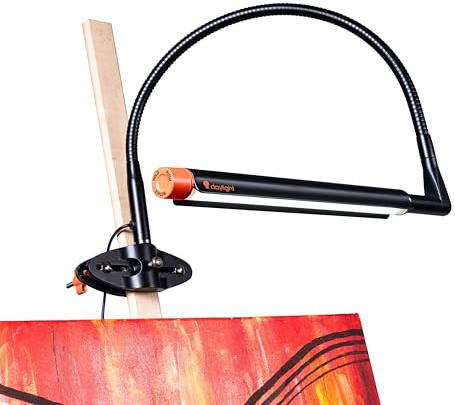 daylight Techne 2 Artist Drafting Lamp, LED Light with 3 Color Temperatures, 2500 Lux, 360° Rotating Arm, Black/Orange