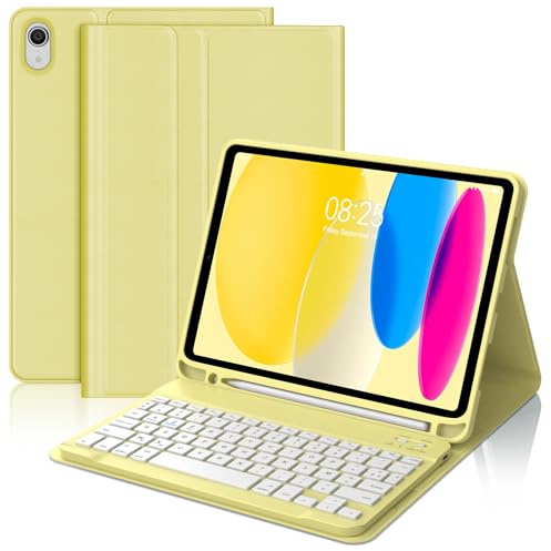 FOGARI Coque Clavier pour iPad A16 11/10 Ème Generation - Étui Keyboard Bluetooth pour iPad 10.9 Pouces 2022/A16 11 Pouces 2025 avec Porte Crayon, AZERTY Français, Jaune
