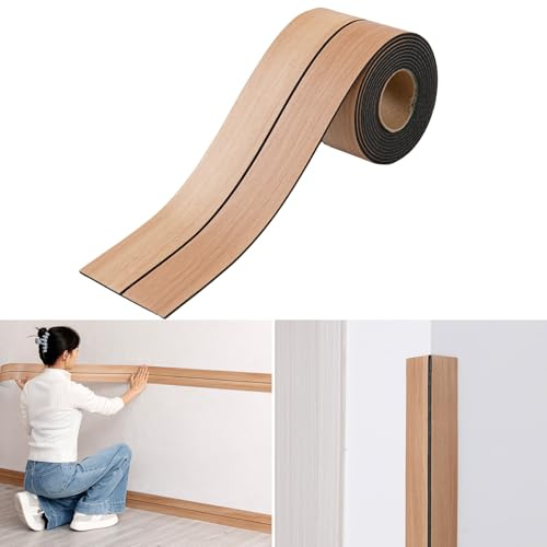 Plinthe autocollante - Grain de bois - 10 cm x 3 m - Flexible - Pour plinthe murale et sol - Chêne