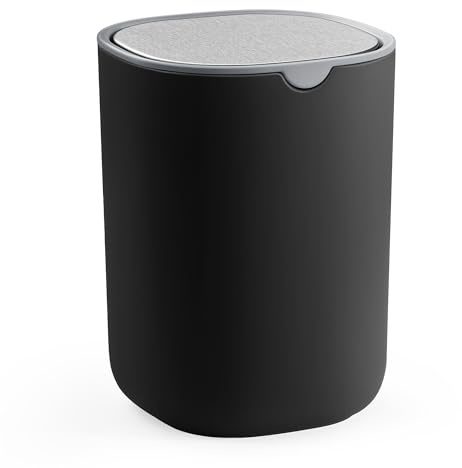 SONGMICS Tischmülleimer mit Deckel, Schwingdeckel aus Edelstahl, 1,5 L | Mini Mülleimer, Kosmetikeimer, Tischabfalleimer, für Bad, Schreibtisch, Schlafzimmer, Schwarz, PARRI Kollektion LTB150B101