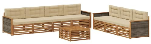 vidaXL Outdoor-Sofagarnitur mit Kissen 8 pcs Natur und Beige, Garten Sofa, modernes Outdoor-Mobiliar, Bequeme Lounge-Ecke für Terrasse und Patio