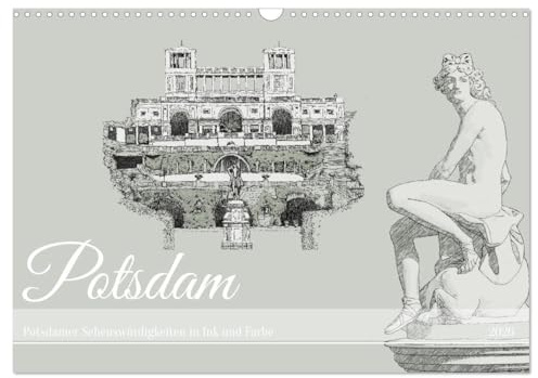 Potsdamer Sehenswürdigkeiten in Ink und Farbe (Wandkalender 2026 DIN A3 quer), CALVENDO Monatskalender: Handgefertigte Illustrationen von Potsdamer Sehenswürdikeiten digital coloriert. (CALVENDO Orte)