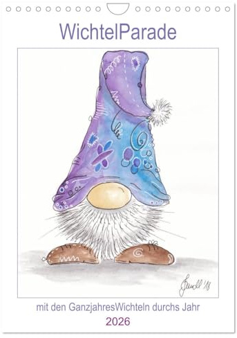 WichtelParade (Wandkalender 2026 DIN A4 hoch), CALVENDO Monatskalender: In liebevoller Handarbeit aquarellierte Wichtel bringen fröhlich Farbe in den Tag. (CALVENDO Spass)