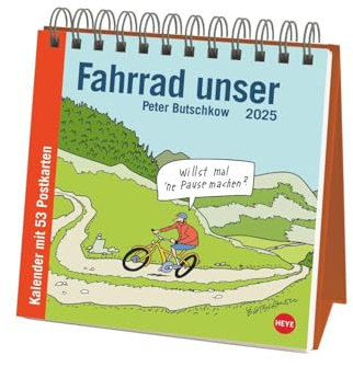 Peter Butschkow: Fahrrad unser Premium-Postkartenkalender 2025: Kleiner Kalender zum Aufstellen mit wöchentlichem Cartoon als Postkarte zum Sammeln und Verschicken. (Postkartenkalender Heye)