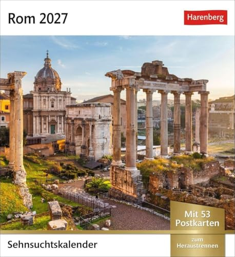 Rom Sehnsuchtskalender 2027 - Wochenkalender mit 53 Postkarten: Traumhafte Bilder der italienischen Hauptstadt in einem Postkartenkalender mit Wochenkalendarium im Format 16 x 17,5 cm