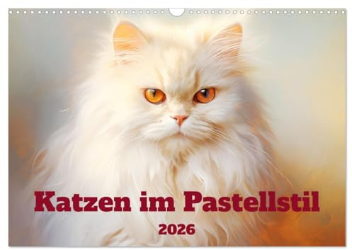 Katzen im Pastellstil (Wandkalender 2026 DIN A3 quer), CALVENDO Monatskalender: Charmante Samtpfoten in zarten Farben (CALVENDO Tiere)
