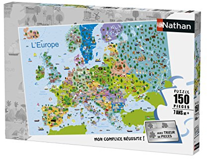 NATHAN - Kinderpuzzle - 150 Teile - Europakarte - Mädchen oder Jungen ab 7 Jahren - Hochwertiges Puzzle - Dicker und haltbarer Karton - Kartografie - 86835