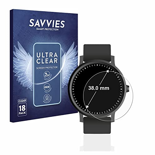 Savvies Schutzfolie für | Armbanduhren (Kreisrund, ø: 38 mm) 18 Stück Transparenter Displayschutz Made in Germany Ultra-Klar Displayschutz-Folie