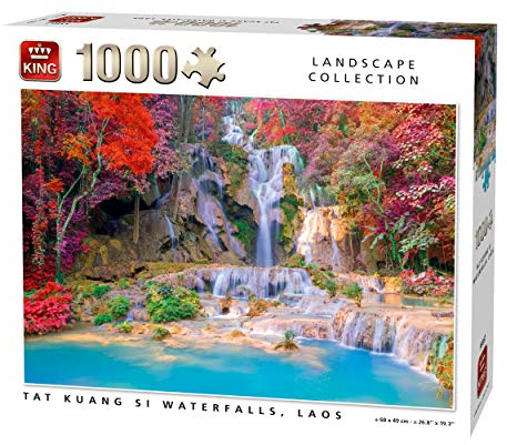 KING 55857 Puzzle Kuang SI Wasserfälle Laos 1000 Teile, Vollfarbig, 68 x 49 cm