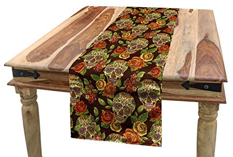 ABAKUHAUS Blumen Tischläufer, Diamant-Blumen-Blatt, Esszimmer Küche Rechteckiger Dekorativer Tischläufer, 40 x 225 cm, Hellgrün Orange