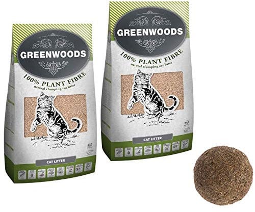 Greenwoods Natural Fresh Wood Fragrance Clumping Cat Litter 60L Scented Antibacterial Disposable And Hypoallergenic Hygiene Litter With Smell Control Formula Plus Combined With Natural Catnip Ball