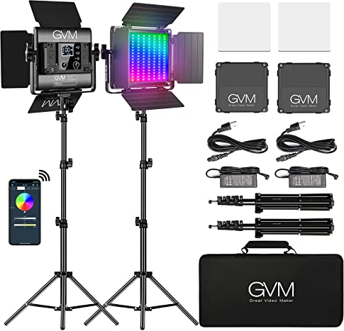 GVM 800D RGB Videolicht Panel mit Lichtstativ, 5000lux/0.5m 40 W LED Fotografie Dauerlicht mit APP Steuerung, 3200K-5600K studiolicht, 18 Anwendbare Szenen für Foto Studio Video YouTube Film CRI 97+
