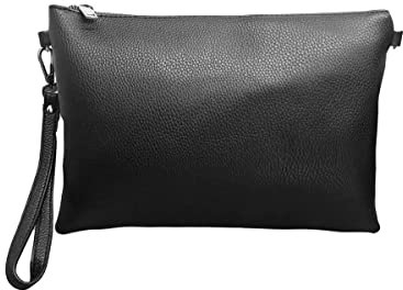 Timeshop Lab Pochette plate pour femme et homme en cuir synthétique avec manchette personnalisable avec nom ou initiales brodées 30 x 20 x 2 cm, Noir , 30x20x2 cm