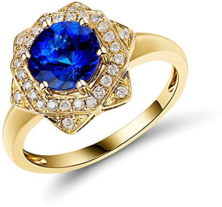 Daesar Ring 18K Gold Damen mit Diamant, Blume Ring mit Tansanit 1.3ct Verlobungsring Hochzeit Ring Gold Echt Gr.60 (19.1)