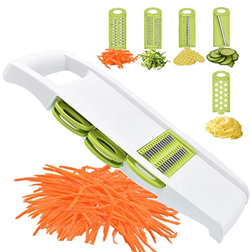 NACOLUS Cortador de verduras 5 en 1, cortador de verduras, mandolina, multicuchilla, cortador de verduras, cortador de verduras en juliana, cortador de patatas, verde