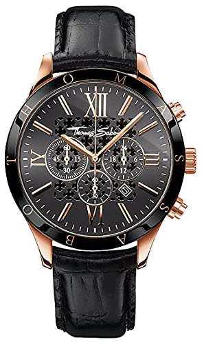 THOMAS SABO Herrenuhr Rebel at Heart Chronograph mit rosévergoldetem Edelstahlgehäuse WA0186-213-203-43