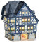Buchhandlung aus Porzellan mit Glasscheibe Fachwerkhaus Lichthaus Windlicht Miniatur-Modell B15 x T15 x H17cm