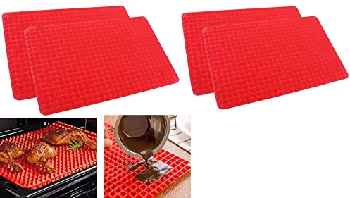 4 x Silicone Pyramid Baking Cooking Mat Diamond Chef Tray Oven Non-Stick Value 1 2 Pack, Reducing Healthy Heat-Resistant for Grilling BBQ 15.1 X 10.6Inch Color Red Presented by MarysDe@lz