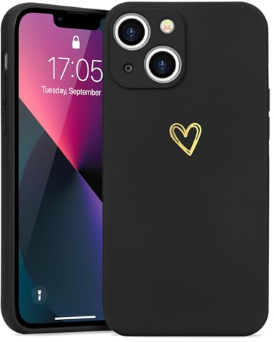Wirvyuer Kompatibel mit iPhone 13 Handyhülle Mädchen Hülle Gold Liebesherz Weich Silikon Case Süßes Gold Love Slim Stoßfest Schutzhülle für iPhone 13 Schwarz