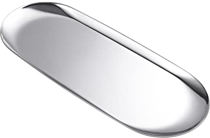 luvtree Multi-Purpose Oval Stainless Steel Tray – Mirror-Polished,Jewelry & Perfume Storage, Bathroom Organizer, Coffee Table Tray, Candle Display, 23cm x 9.5cm, Silver