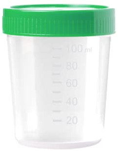 10x Urinbecher |Probenbecher hochwertig | 125 ml Fassungsvermögen bis 100 ml graduiert | auslaufsicherer und gefriertauglicher Urinprobenbecher mit grünem Schraubdeckel