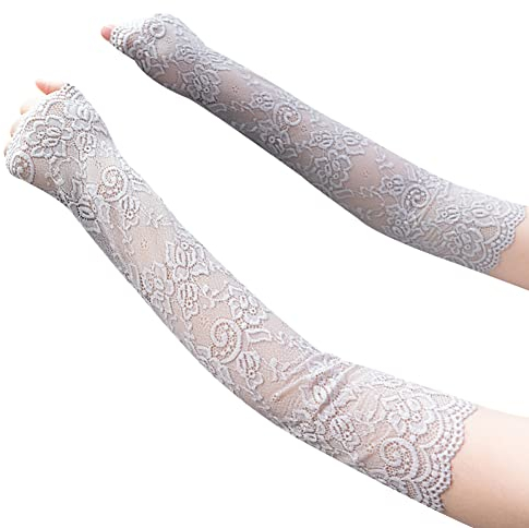 Spitze Fingerlose Handschuhe,MoreChioce 1 Paar Damen Spitze Elegant Handstulpen Sommer UV-Schutz Armstulpen Blumenmuster Spitzenhandschuhe Elastisch Lace Fahrhandschuhe Party Abendhandschuhe,Grau