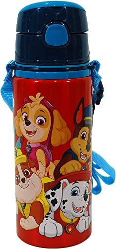 Paw Patrol Water Bottle 600ml/21oz - Aluminium Kids Water Bottle with Straw and Push Button, Leak-Proof Bottle with Spout Cover for Kids, Straw Top Water Tumbler