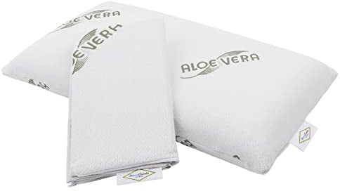 MaxxGoods orthopädisches flaches Kopfkissen aus Visco Gelschaum + inkl. Baumwollbezug + Aloe Vera Schutzbezug - Nackenstützkissen für HWS Unterstützung - Kopfkissen für Babys & Kindern (50x30x5cm)