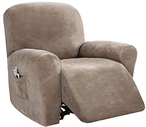 WYJHNLBEDC 4 Stück Sesselschoner für Fernsehsessel/Relaxsessel, Elastischer Stretch bezug aus Dicke Samt für Massagesessel/Relaxsessel mit Liegefunktion/TV Sessel/Relaxliege Wohnzimmer/Sofa 1 Sitzer