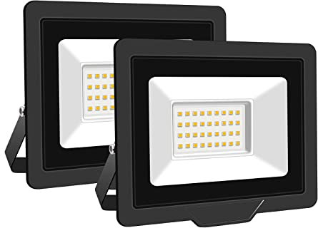 SKYWORLD 2 Pcs Projecteur LED Extérieur 30W 3000LM 3000K Blanc Chaud Spot LED Eclairage IP66 Étanche Projecteur Extérieur Eclairage de Sécurité Floodlight pour Jardin, Patio, Garage, Entrée